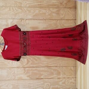 Vintage Sarah Elizabeth Red Floral Embroidered Midi Dress Size 10